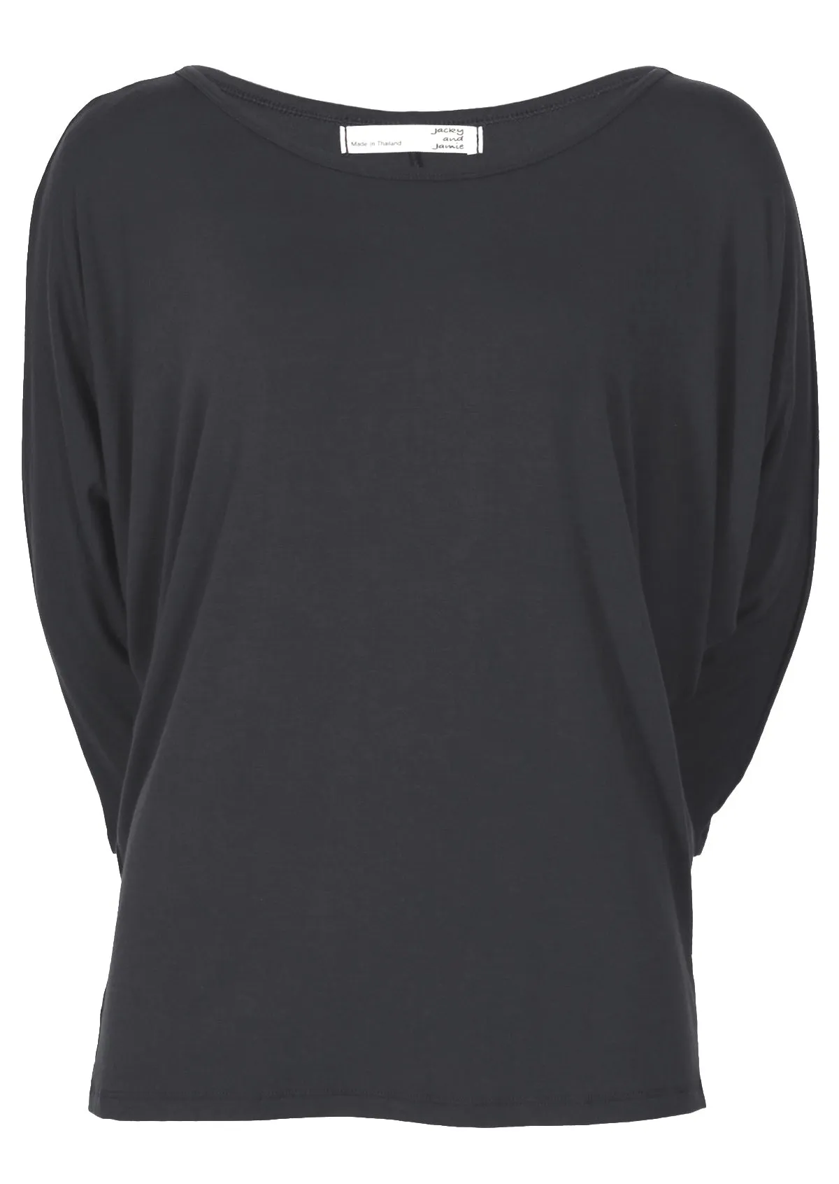 3/4 Sleeve Batwing Top Dark Grey