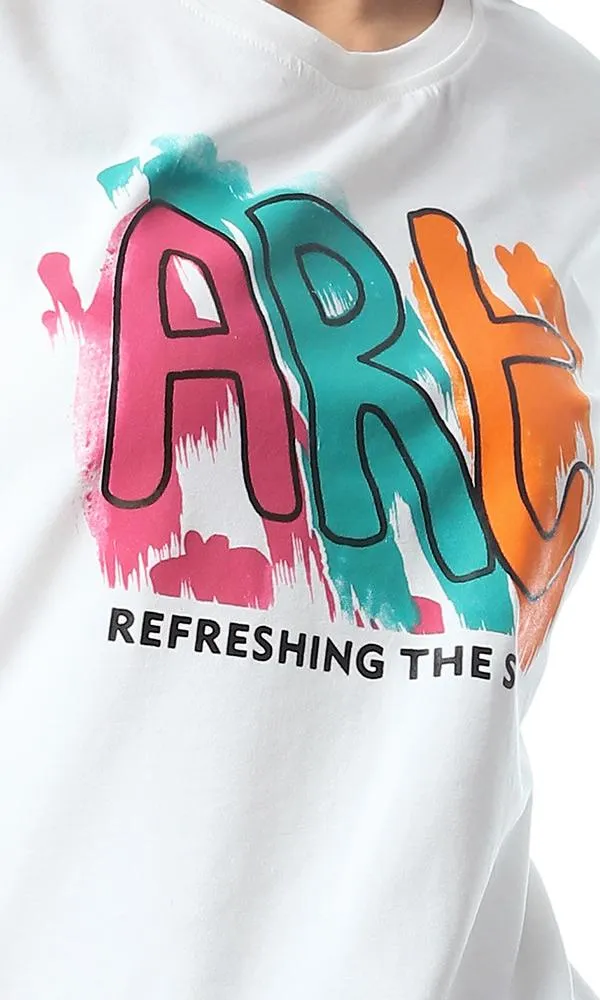 53697 Printed Colorful "Art" Comfy Off-White T-Shirt