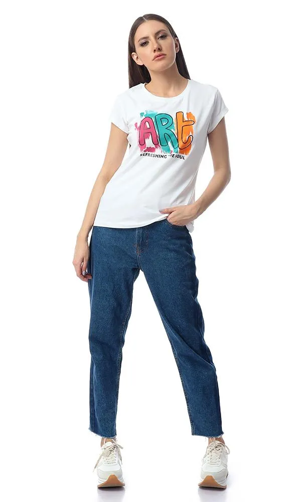 53697 Printed Colorful "Art" Comfy Off-White T-Shirt