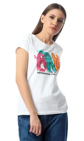 53697 Printed Colorful "Art" Comfy Off-White T-Shirt