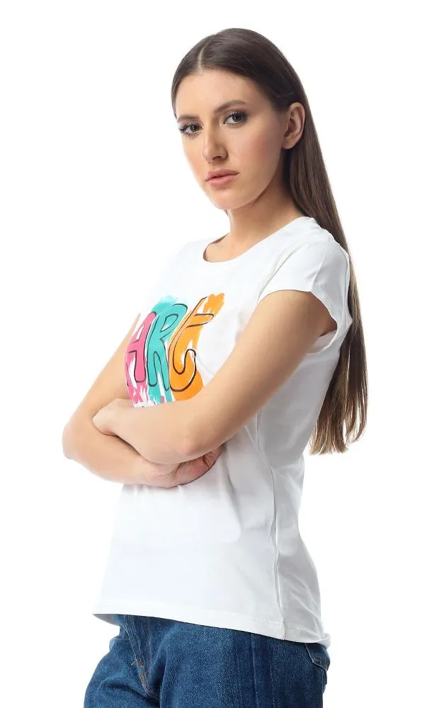 53697 Printed Colorful "Art" Comfy Off-White T-Shirt