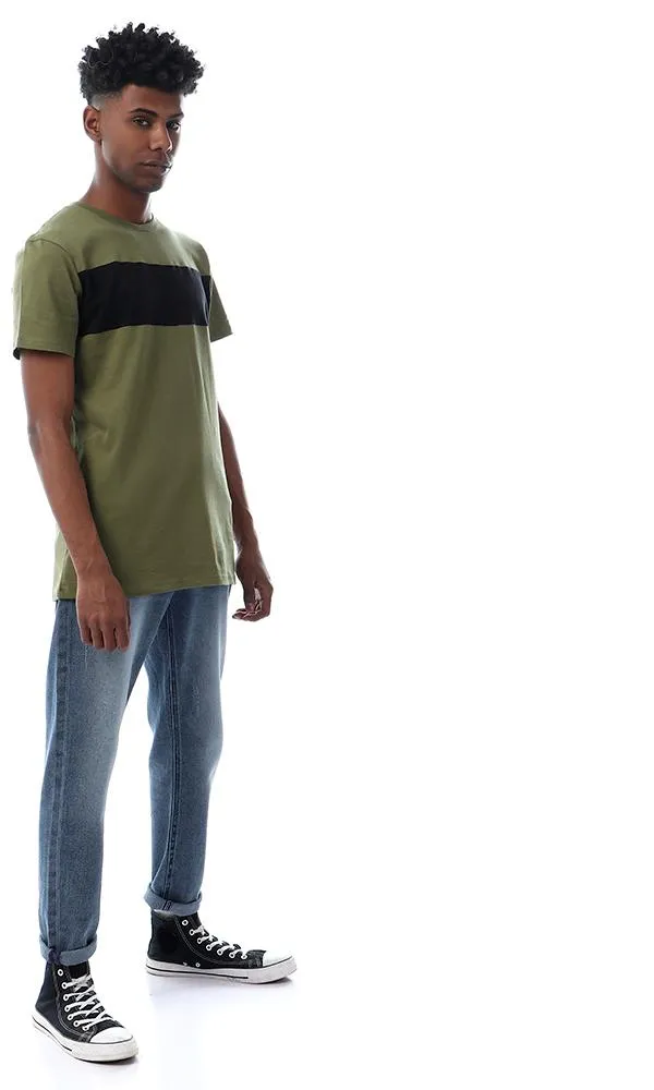 57373 Simple Casual Slip On Olive T-Shirt