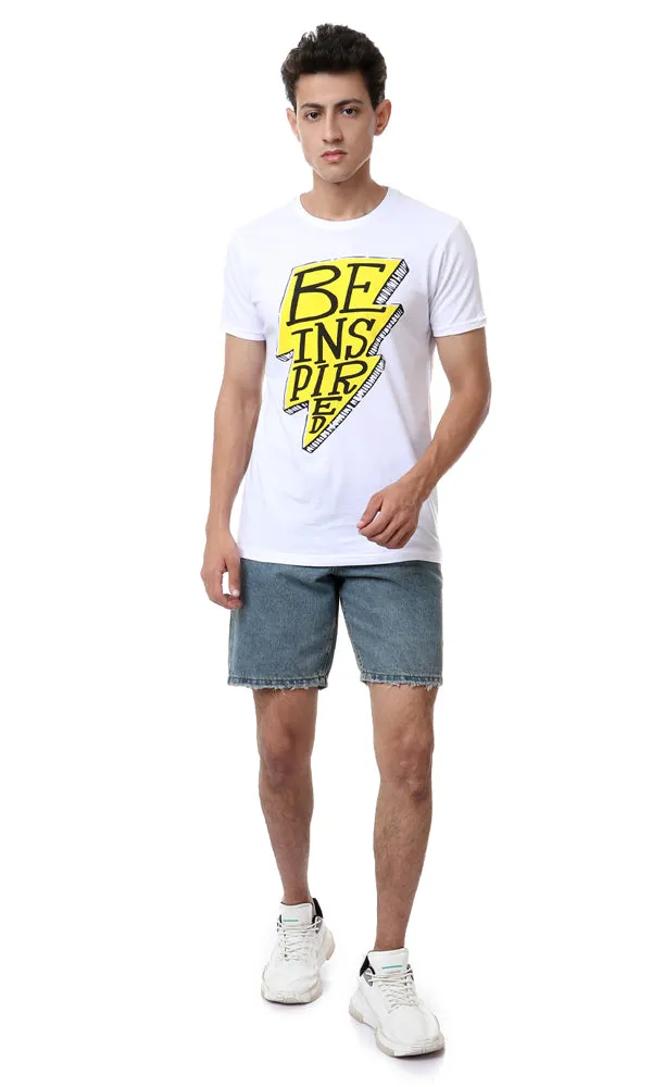 57450 "Be Inspired " Printed Round White T-Shirt