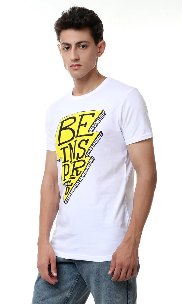 57450 "Be Inspired " Printed Round White T-Shirt