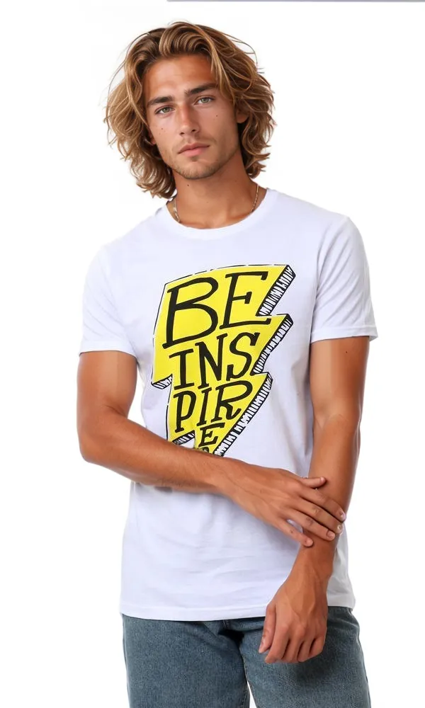 57450 "Be Inspired " Printed Round White T-Shirt