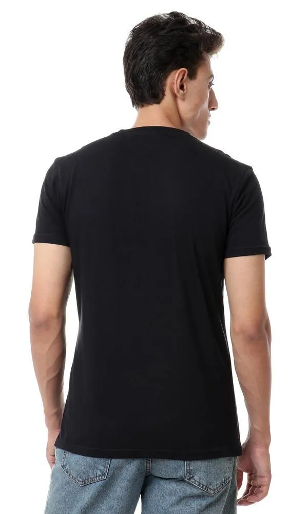 57521 Chest Printing Round Black T-Shirt