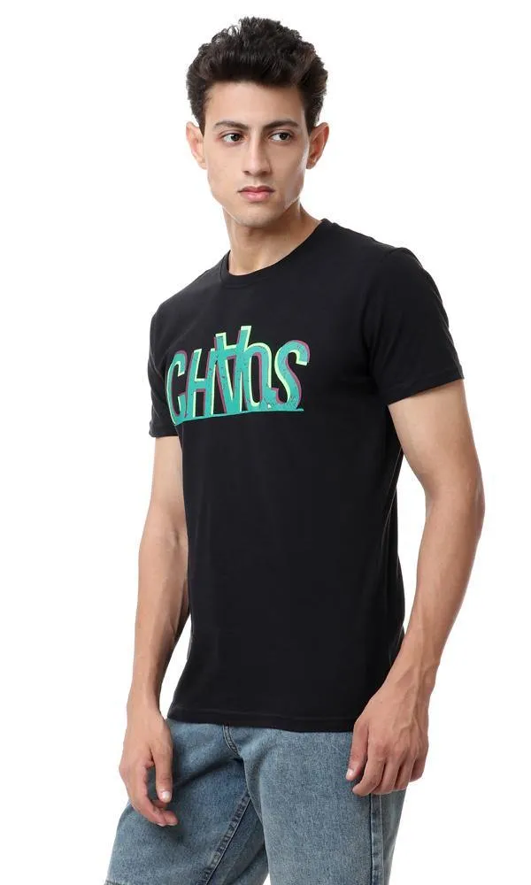 57521 Chest Printing Round Black T-Shirt