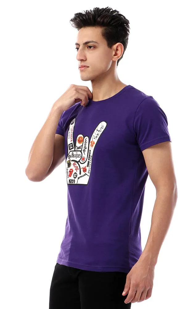 57574 Printed Hand Short Sleeves Purple T-Shirt