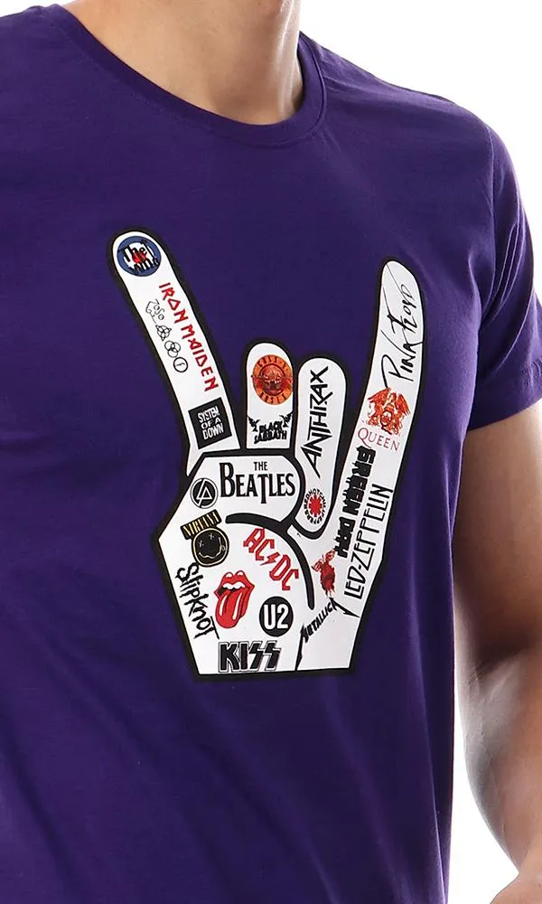 57574 Printed Hand Short Sleeves Purple T-Shirt