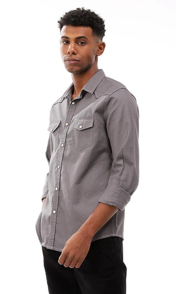 57844 Full Buttoned Cotton Shirt - Dark Grey