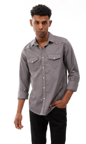 57844 Full Buttoned Cotton Shirt - Dark Grey