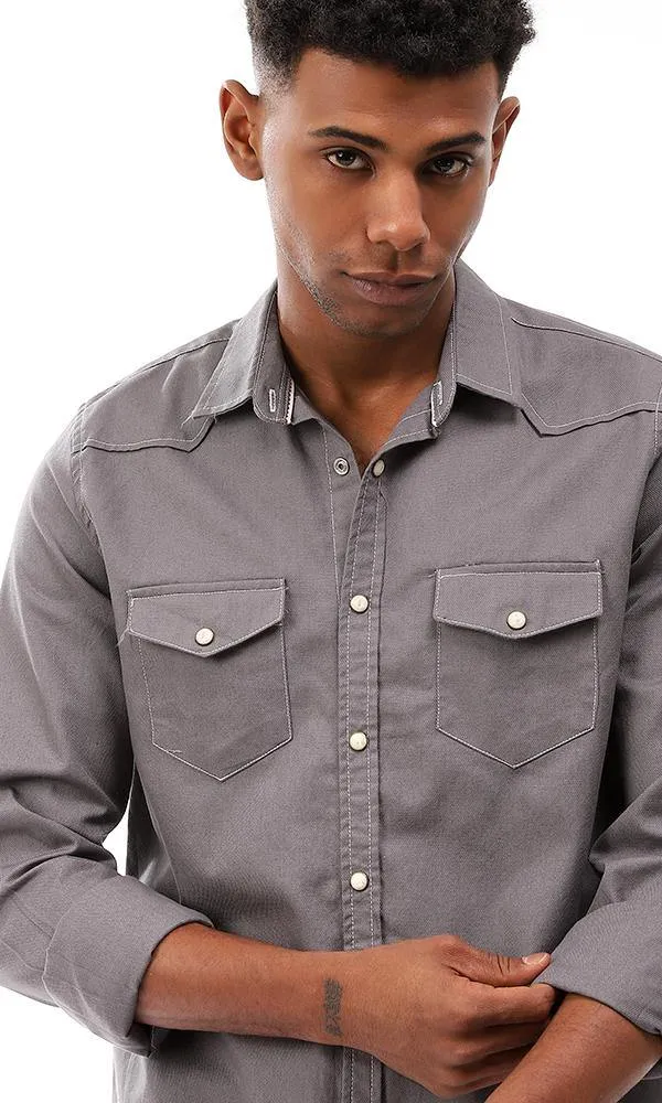 57844 Full Buttoned Cotton Shirt - Dark Grey