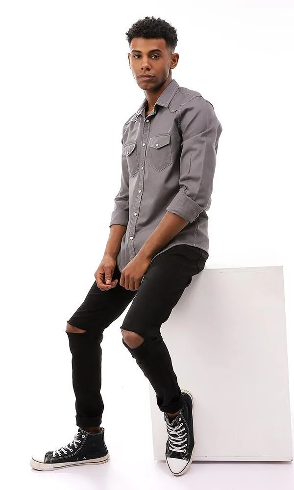 57844 Full Buttoned Cotton Shirt - Dark Grey