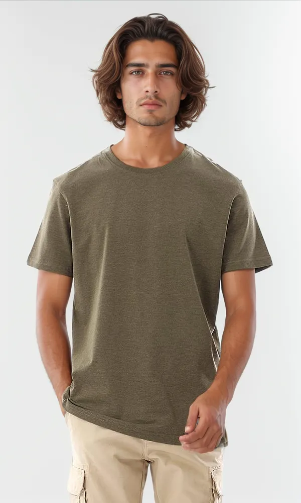 94622 Basic Round Collar Slip On T-Shirt - Olive