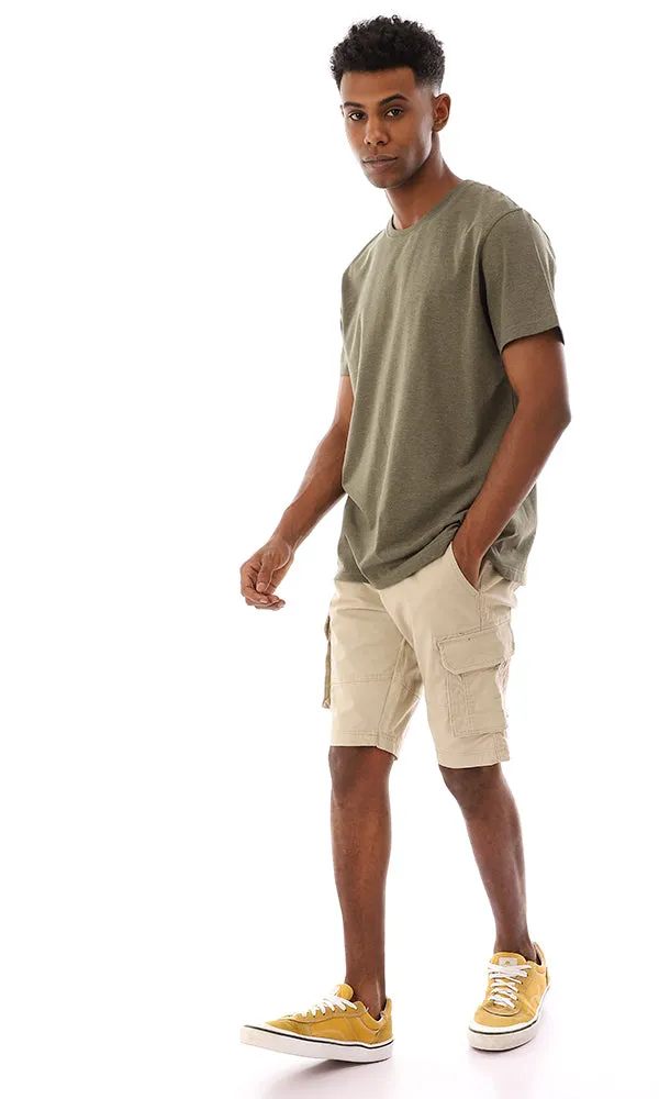 94622 Basic Round Collar Slip On T-Shirt - Olive