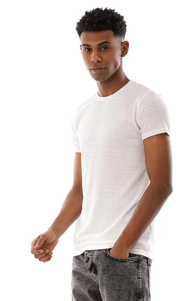 94623 Ribbed Round Neck Slip On T-Shirt - White