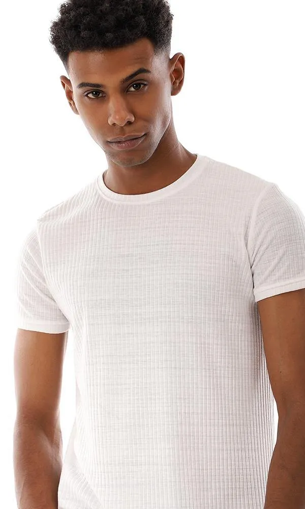 94623 Ribbed Round Neck Slip On T-Shirt - White