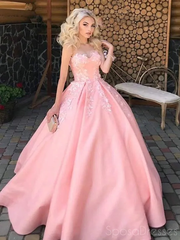 A-line Sweetheart Applique Cheap Prom Dresses, Sweet 16 Prom Dresses, 12442