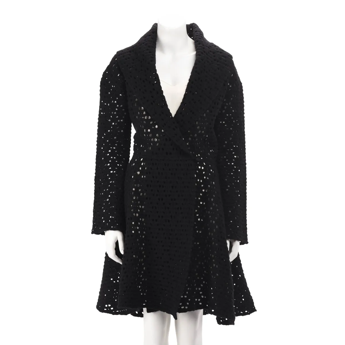 Alaïa Womens Black Felted Wool Shawl Collar Coat, Size FR 42 - Elegant & Stylish Outerwear