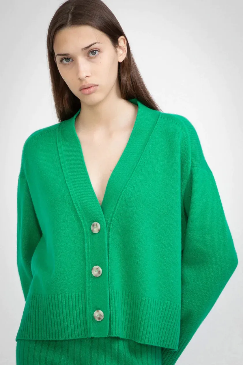 Aleger Cashmere Hi Low Boyfriend Cardigan in Kelly Green