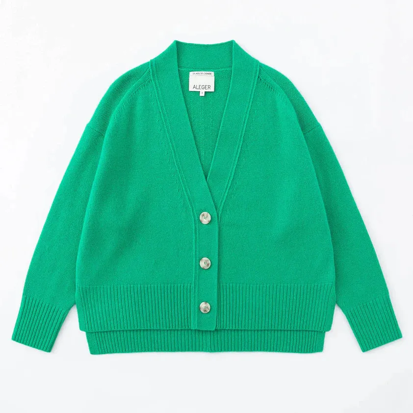 Aleger Cashmere Hi Low Boyfriend Cardigan in Kelly Green