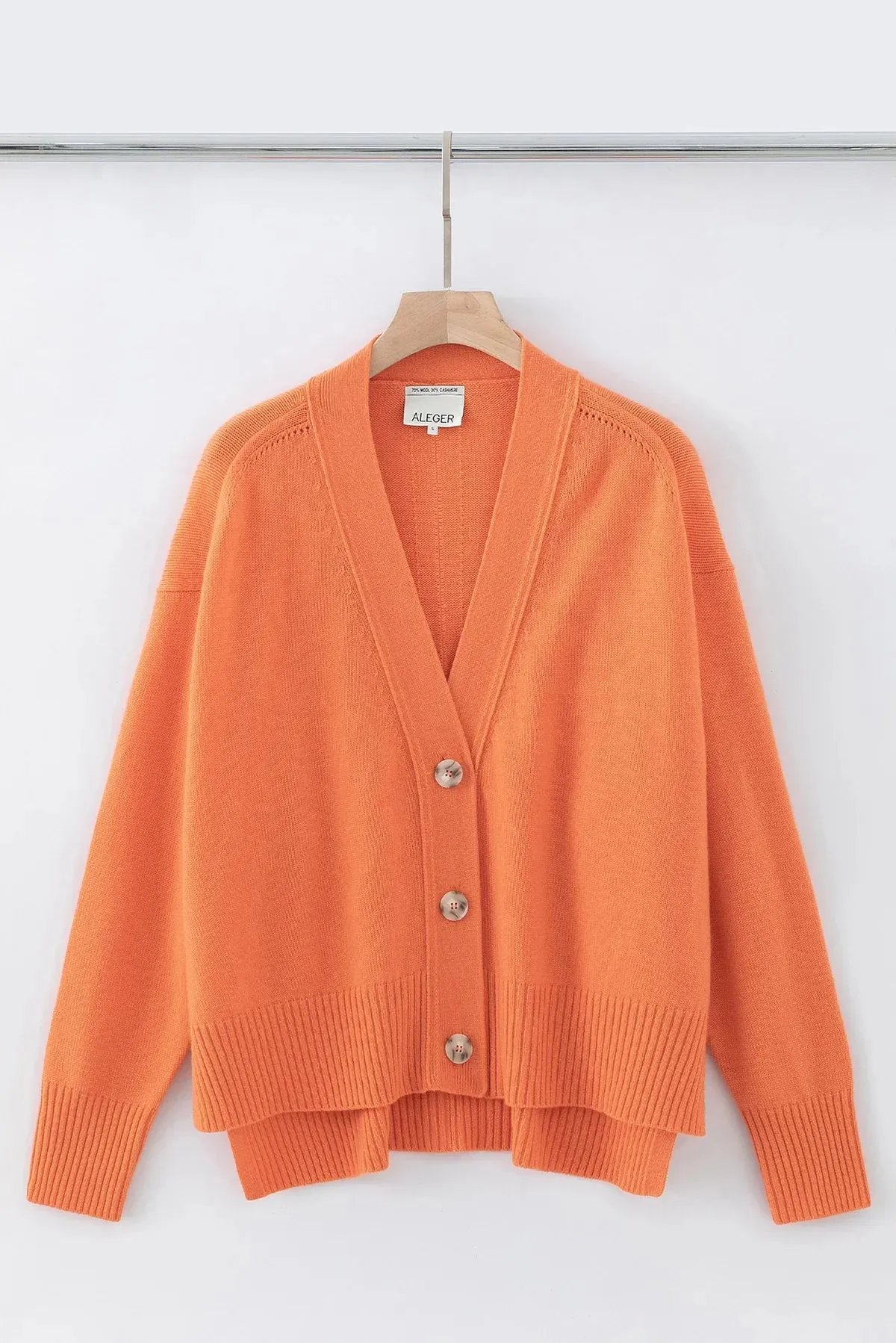 Aleger Cashmere Hi Low Boyfriend Cardigan in Orange Peel