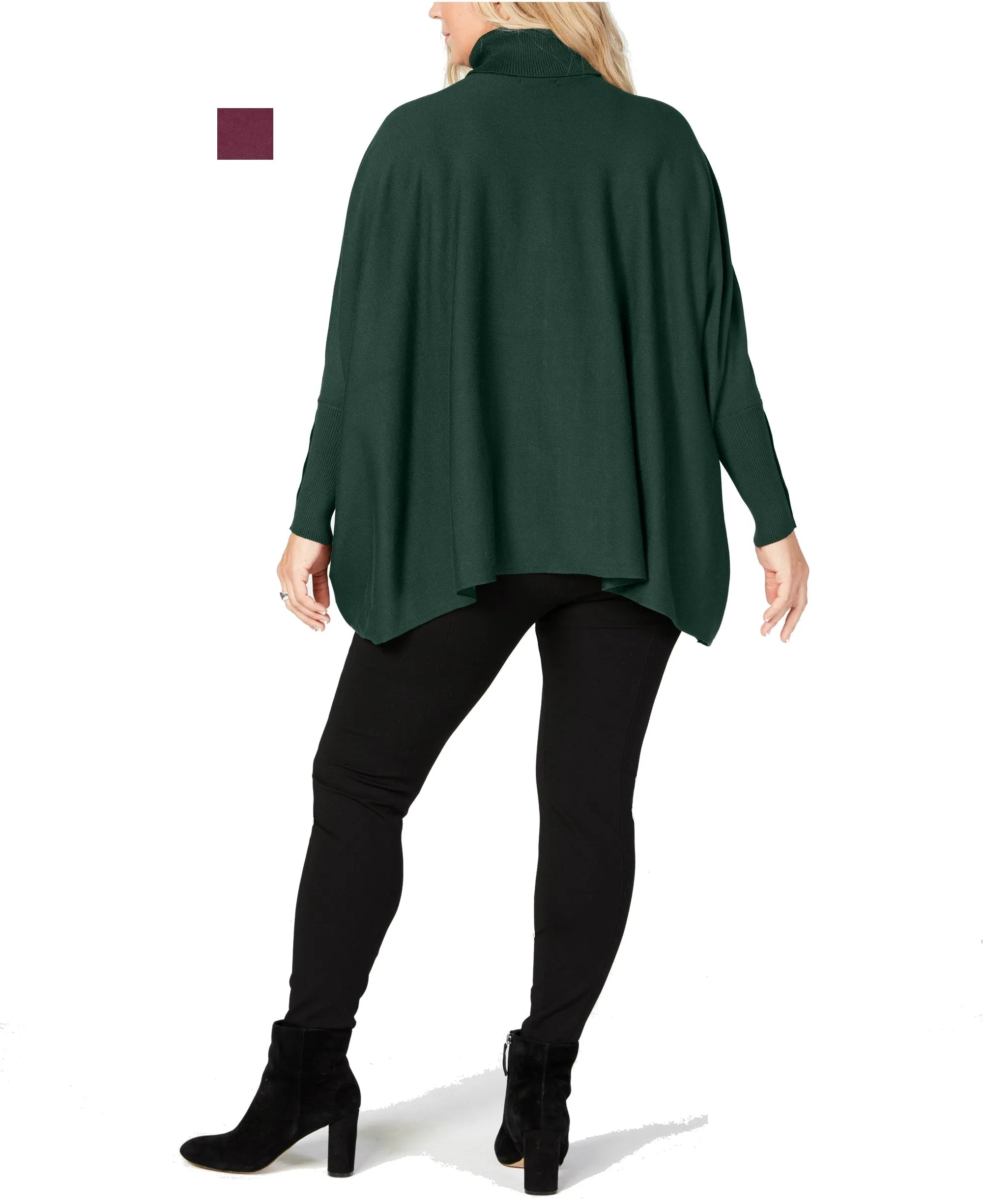 Alfani Plus Women's Turtleneck Cozy Poncho Sweater, Malbec, 2X