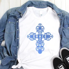 Amazing Grace Filigree Cross White T-Shirt