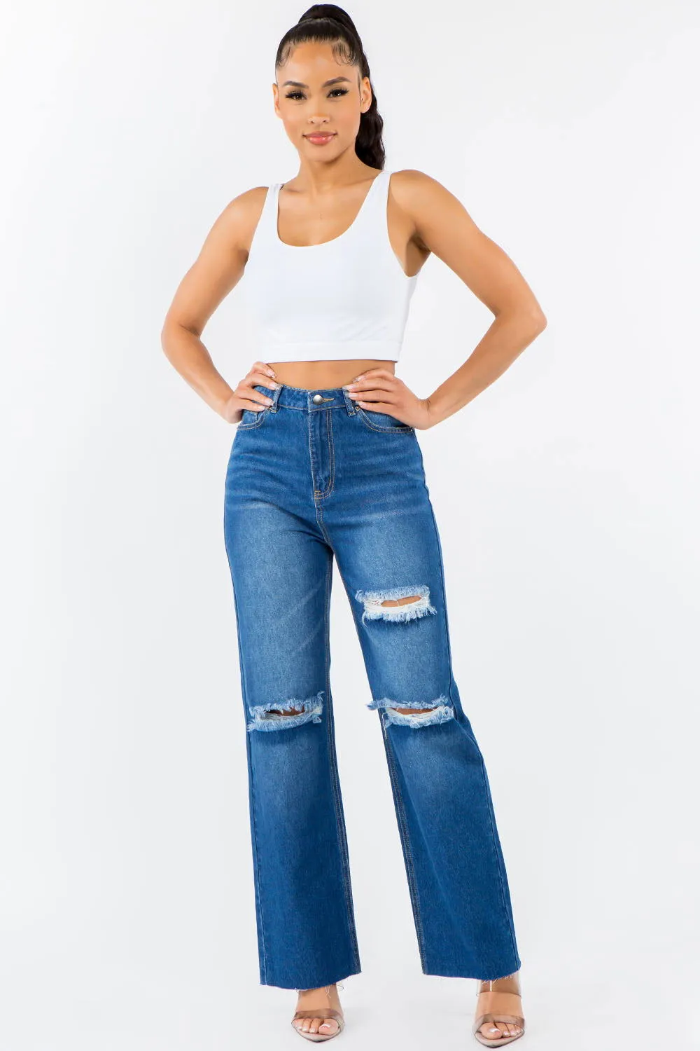 American Bazi High Waist Distressed Wide Leg Jeans