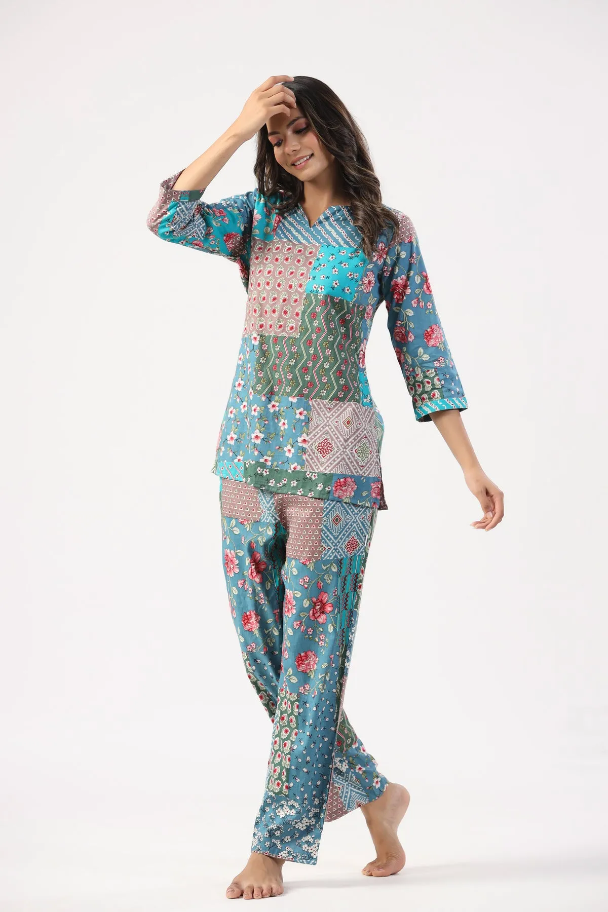 Artistic Bloom Cotton Loungewear Set