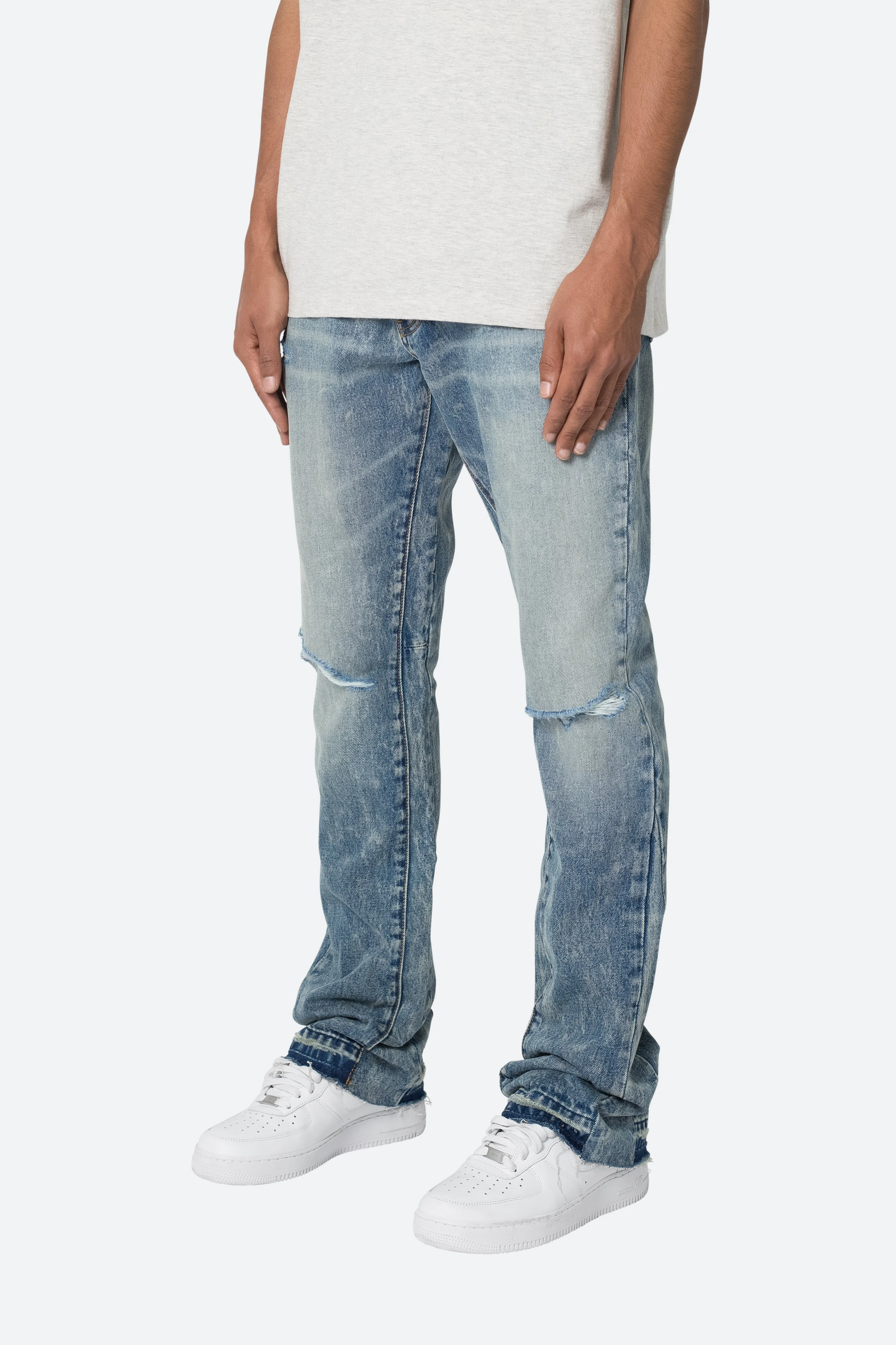 B615 Knee Hole Flare Denim - Blue