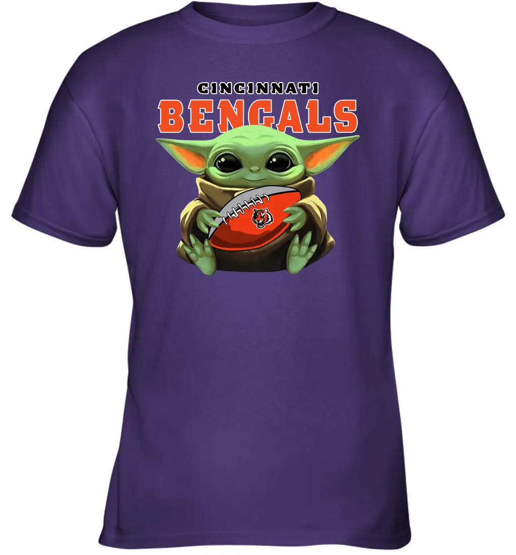 Baby Yoda Loves The Cincinnati Bengals Star Wars Baby Yoda Hugs Bengals NFL Youth T-Shirt