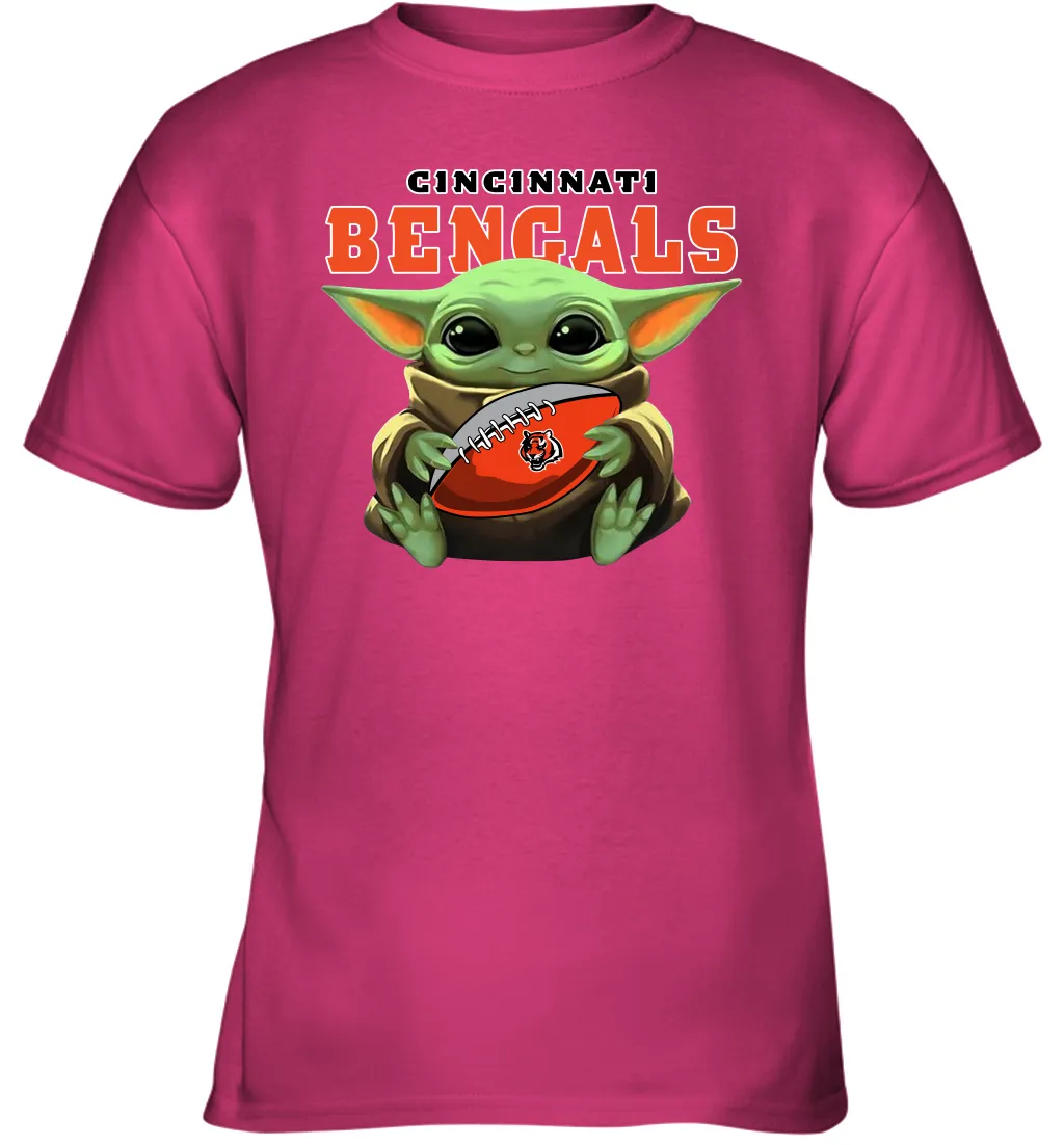 Baby Yoda Loves The Cincinnati Bengals Star Wars Baby Yoda Hugs Bengals NFL Youth T-Shirt