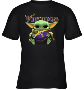 Baby Yoda Loves The Minnesota Vikings Star Wars Baby Yoda Hugs Vikings NFL Youth T-Shirt