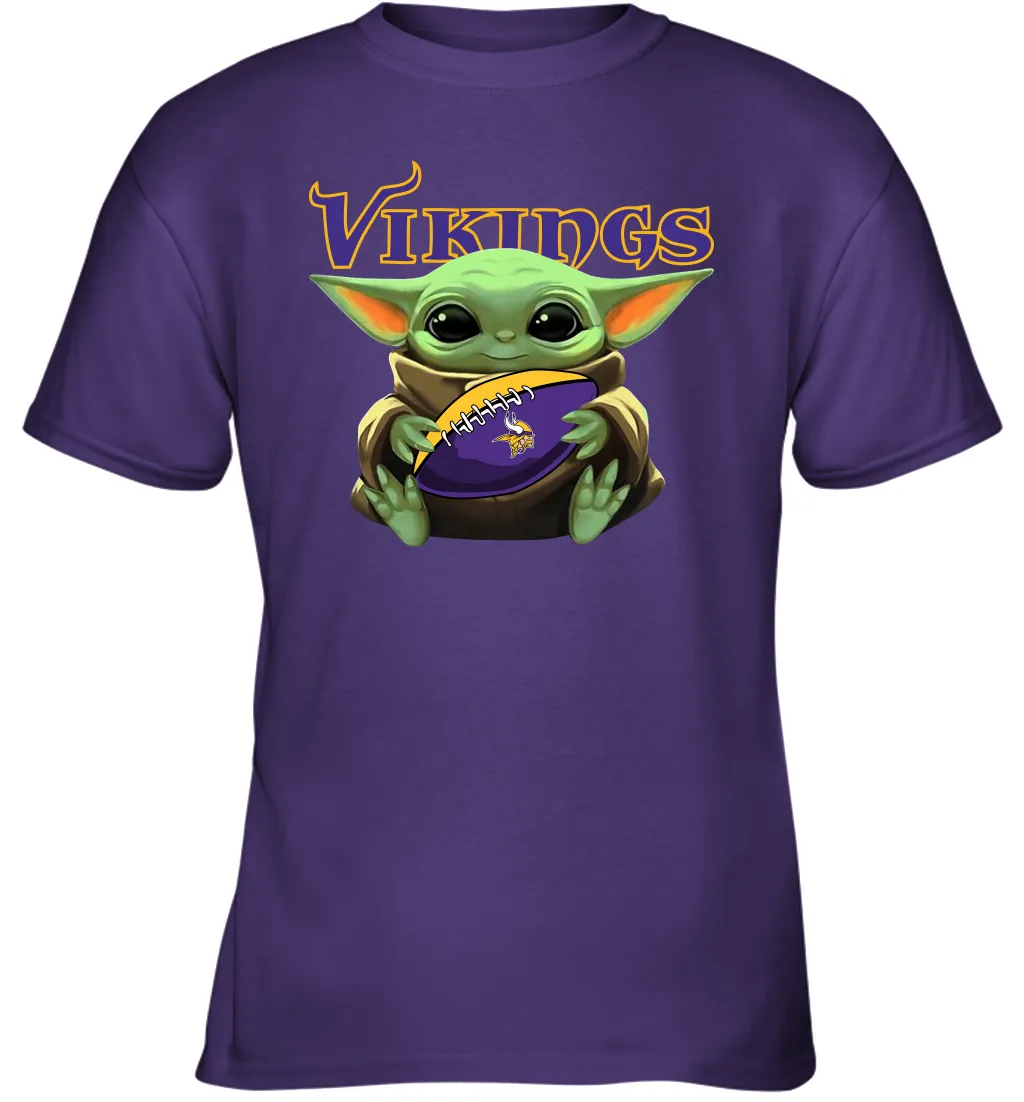 Baby Yoda Loves The Minnesota Vikings Star Wars Baby Yoda Hugs Vikings NFL Youth T-Shirt