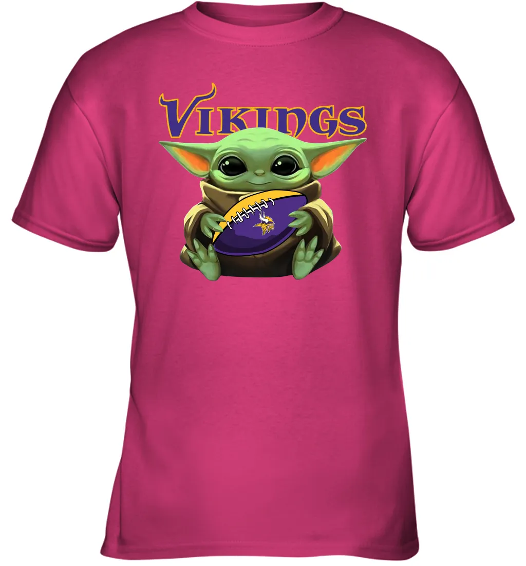 Baby Yoda Loves The Minnesota Vikings Star Wars Baby Yoda Hugs Vikings NFL Youth T-Shirt