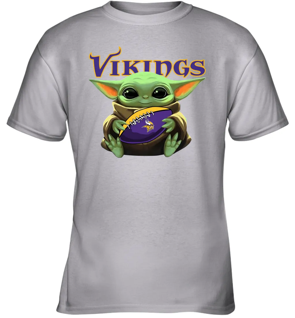 Baby Yoda Loves The Minnesota Vikings Star Wars Baby Yoda Hugs Vikings NFL Youth T-Shirt