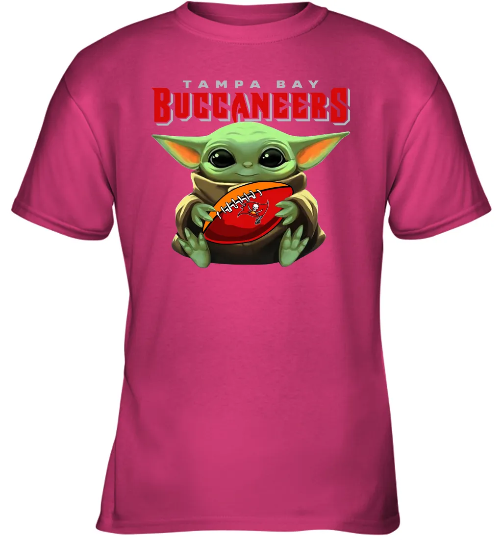 Baby Yoda Loves The Tampa Bay Buccaneers Star Wars Baby Yoda Hugs Buccaneers NFL Youth T-Shirt