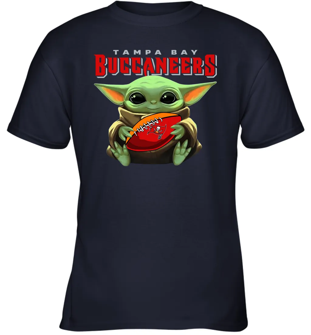 Baby Yoda Loves The Tampa Bay Buccaneers Star Wars Baby Yoda Hugs Buccaneers NFL Youth T-Shirt