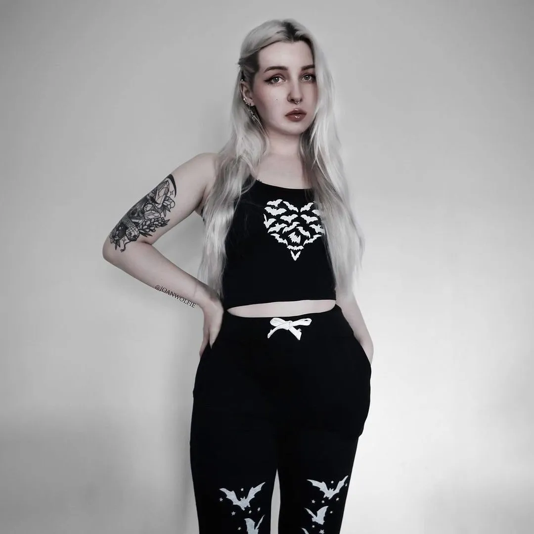 Batty Heart Black Cropped Tank Top