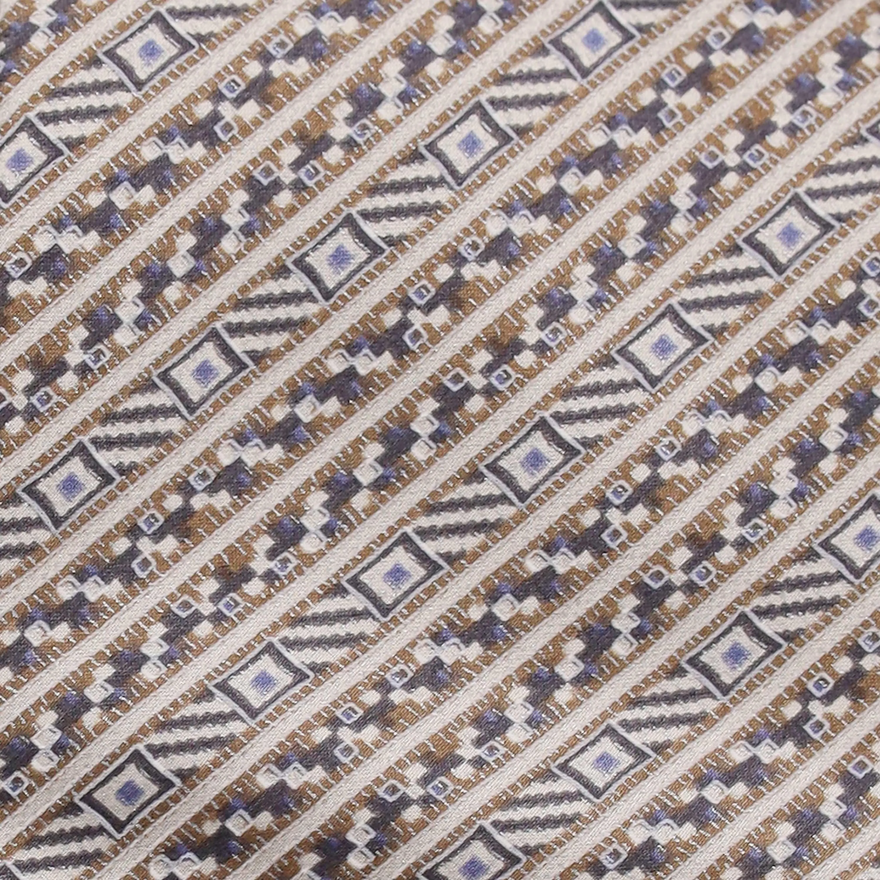 BEIGE AND BROWN DIAGONAL HERRINGBONE SILK TIE