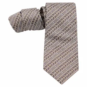 BEIGE AND BROWN DIAGONAL HERRINGBONE SILK TIE