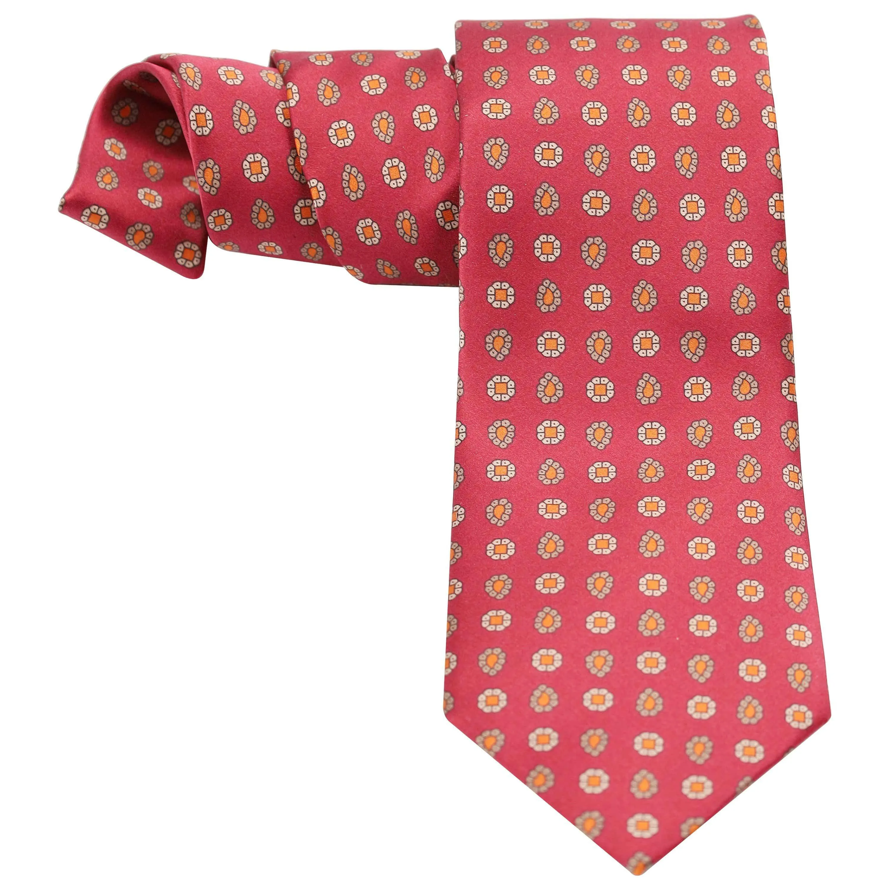 BEIGE FOULARD ON SALMON BACKGROUND SILK TIE