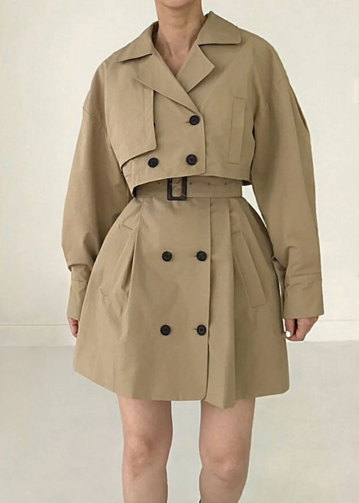 Beige Layered Trench Dress