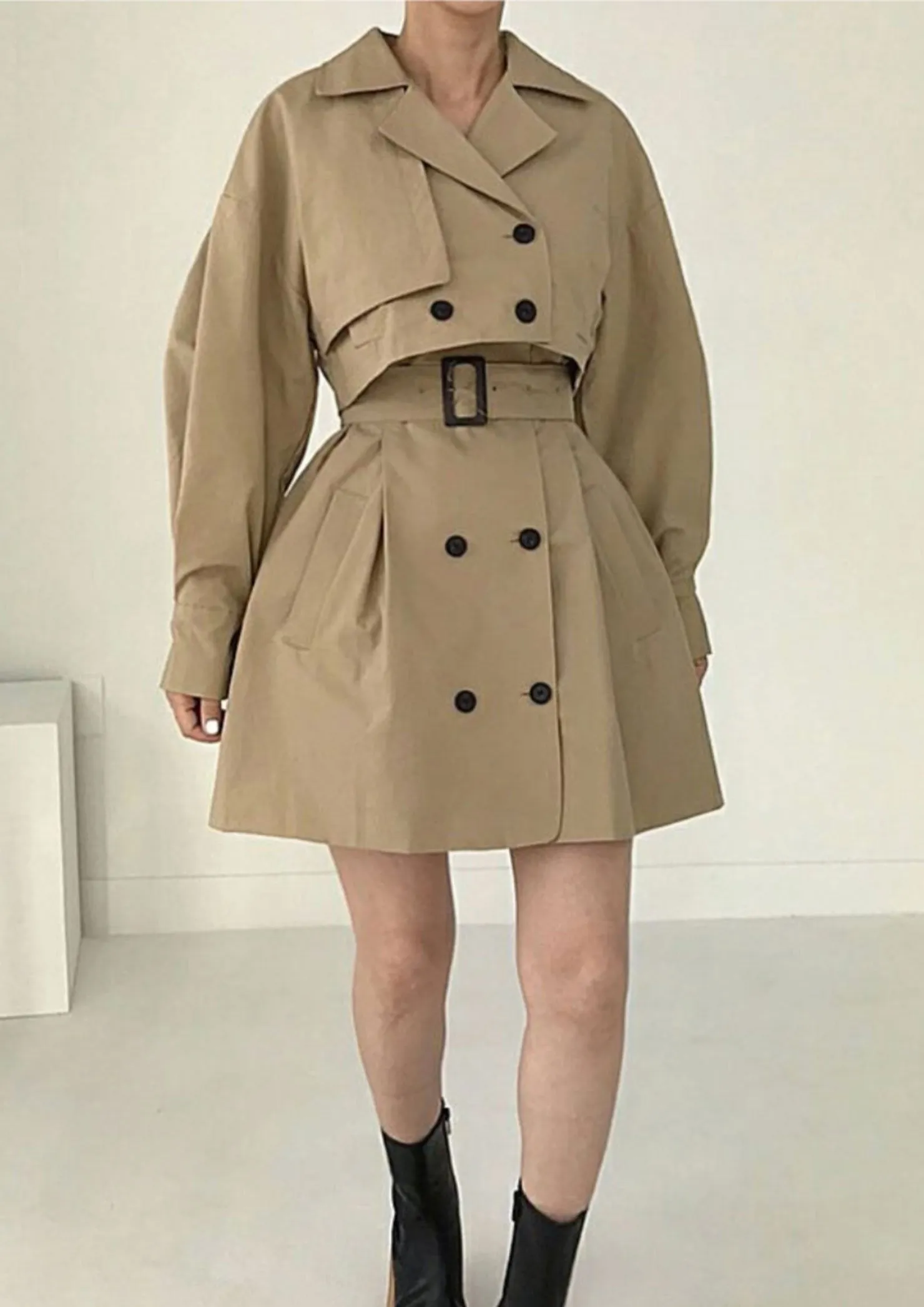 Beige Layered Trench Dress