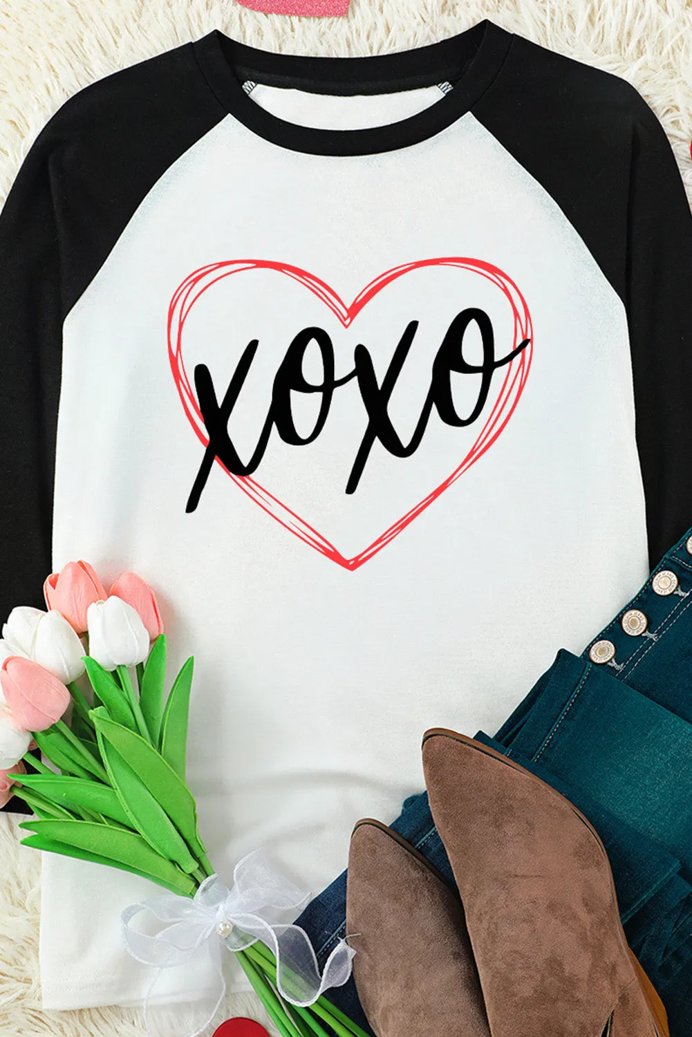 Black Heart Graphic Print Long Sleeve Top