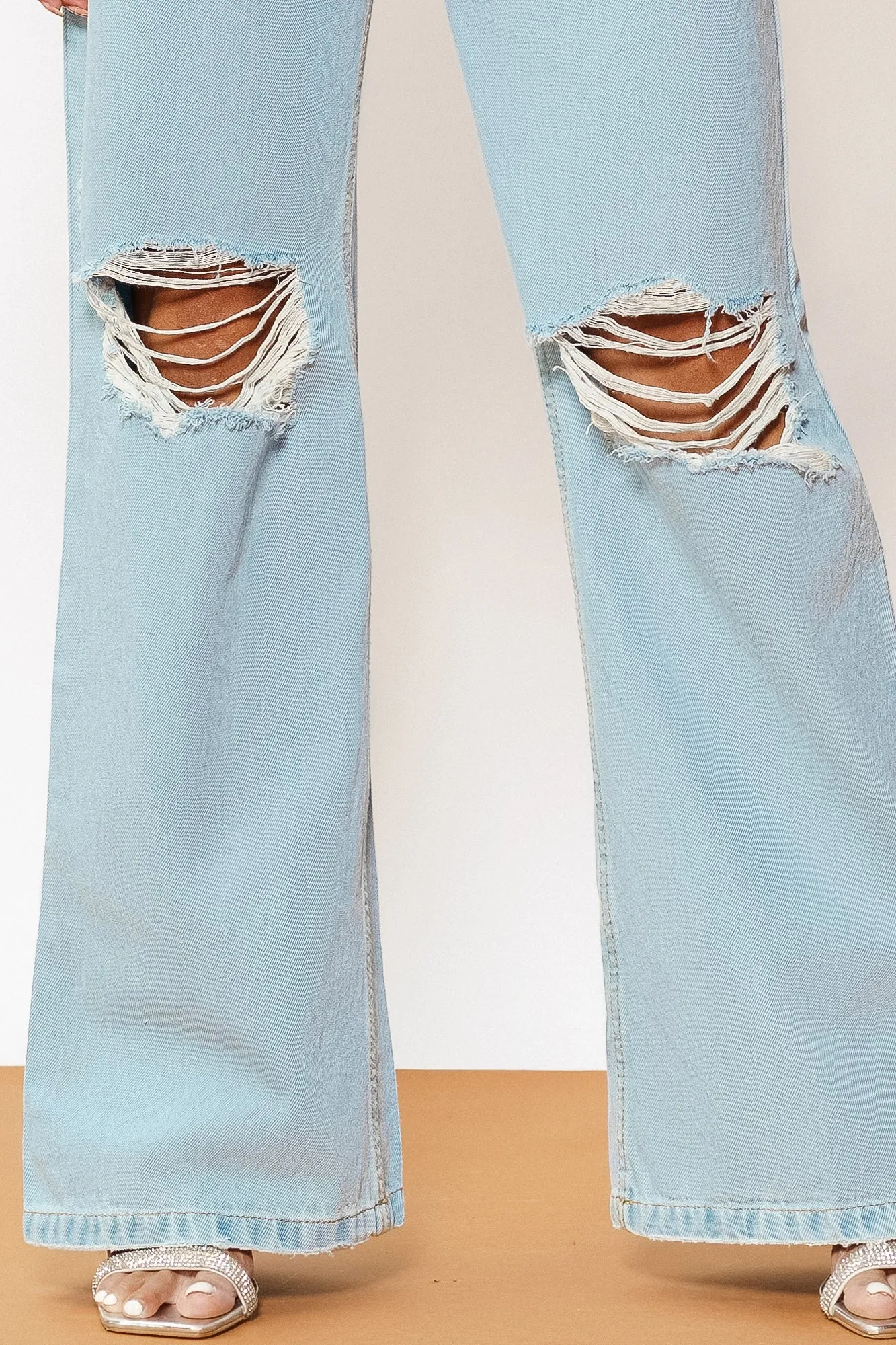 Blue Light Distressed Wide Jeans