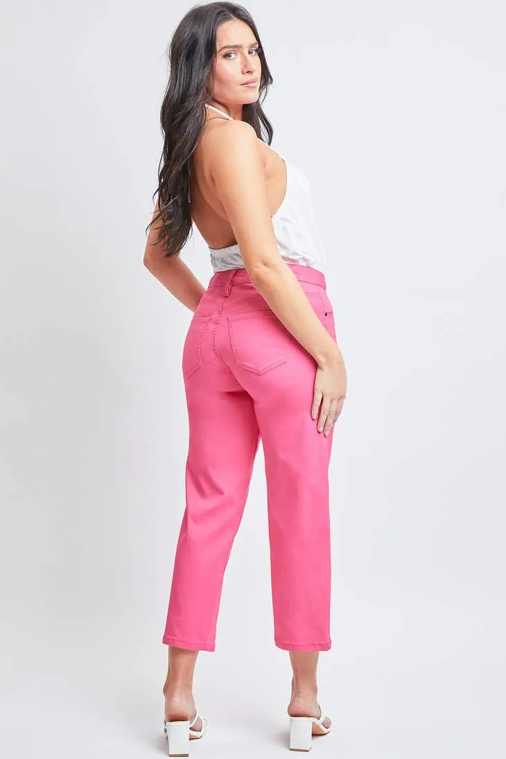 BUBBLE GUM PINK "ROYALTY FOR ME" MISSY HIGH-RISE HYPERSTRETCH WIDE LEG CROP JEANS