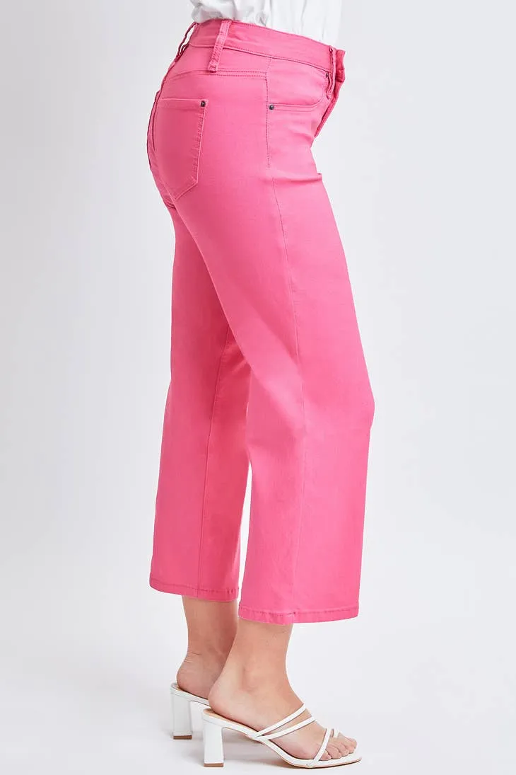 BUBBLE GUM PINK "ROYALTY FOR ME" MISSY HIGH-RISE HYPERSTRETCH WIDE LEG CROP JEANS