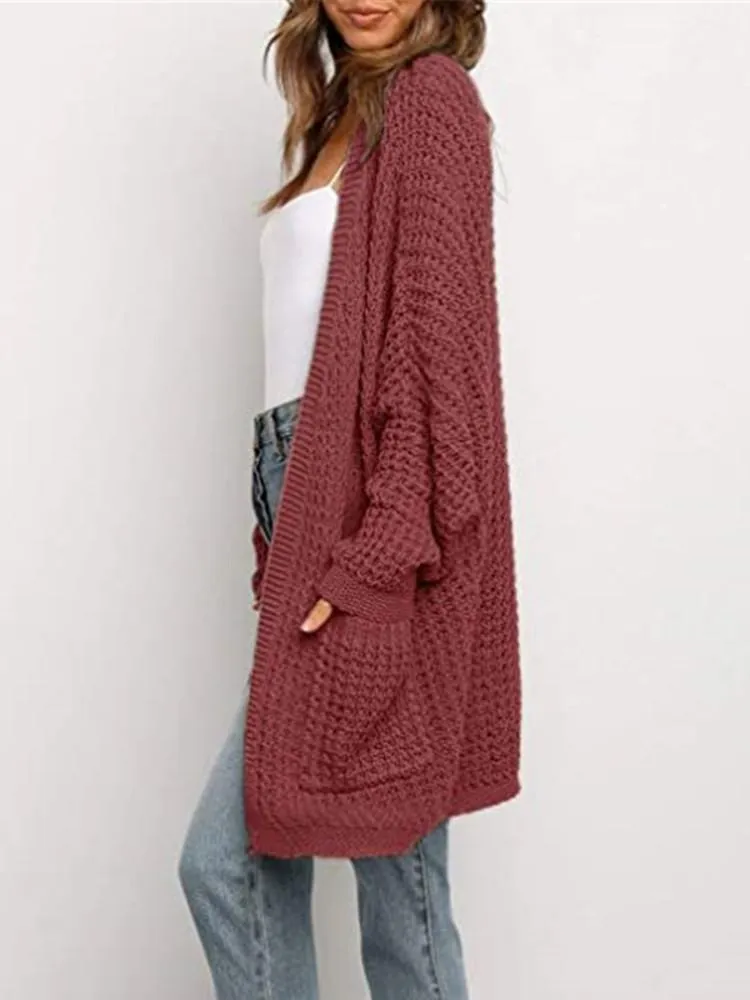 Cardigan Ample Couleur Poche Unie